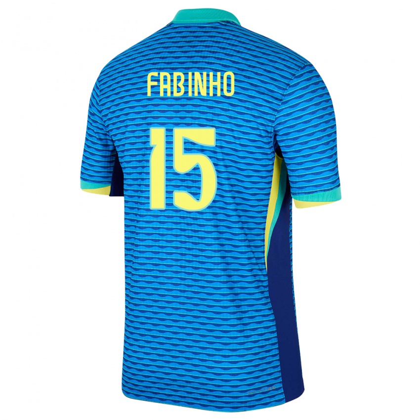 Gyermek Brazília Fabinho #15 Kék Idegenbeli Jersey 24-26 Mez Póló Ing