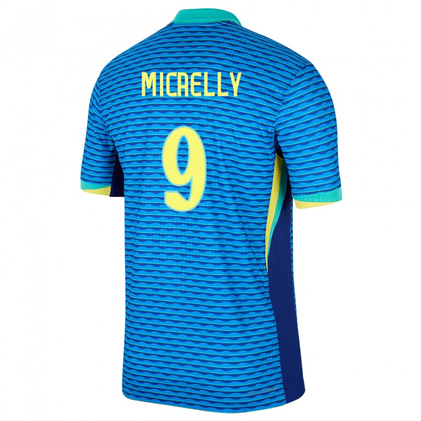 Gyermek Brazília Micaelly #9 Kék Idegenbeli Jersey 24-26 Mez Póló Ing