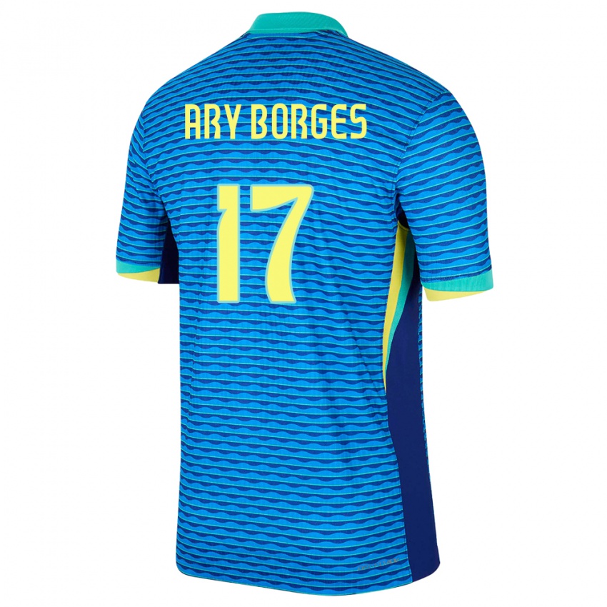 Gyermek Brazília Ary Borges #17 Kék Idegenbeli Jersey 24-26 Mez Póló Ing