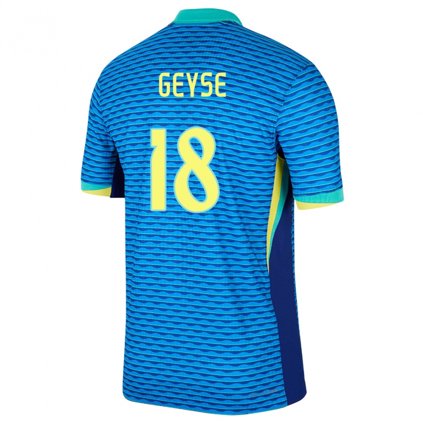 Gyermek Brazília Geyse #18 Kék Idegenbeli Jersey 24-26 Mez Póló Ing