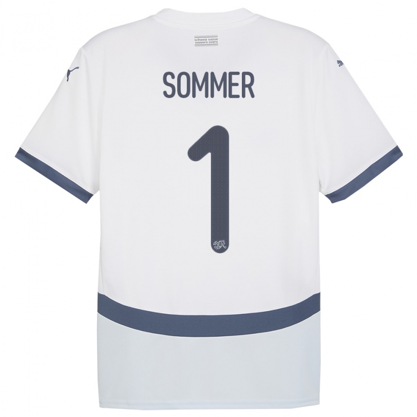 Gyermek Svájc Yann Sommer #1 Fehér Idegenbeli Jersey 24-26 Mez Póló Ing