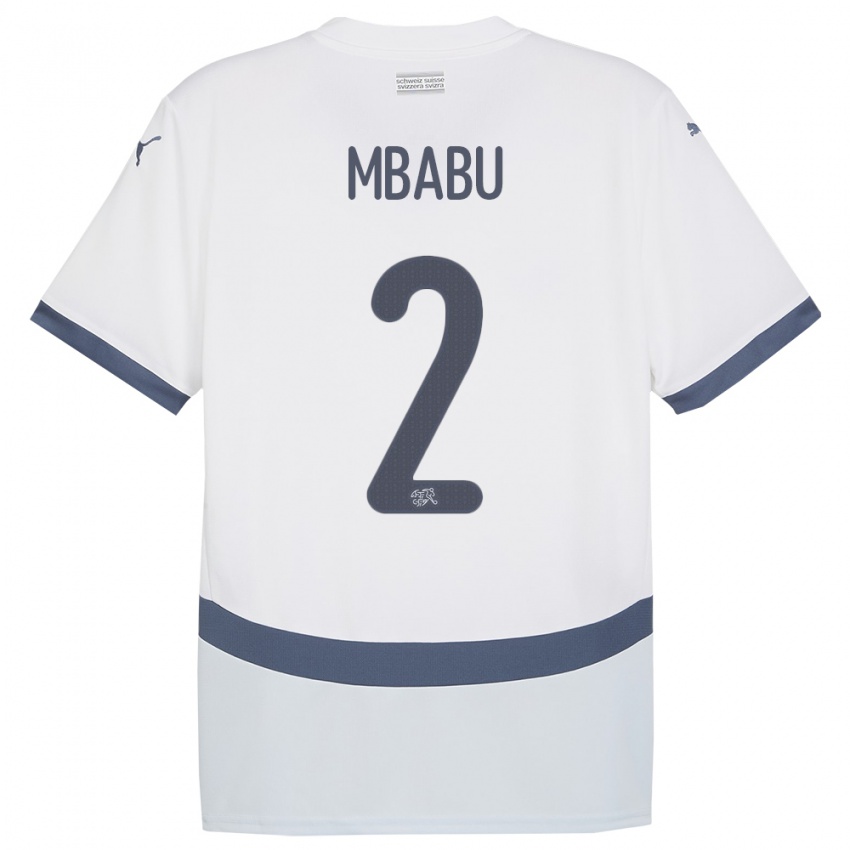 Gyermek Svájc Kevin Mbabu #2 Fehér Idegenbeli Jersey 24-26 Mez Póló Ing