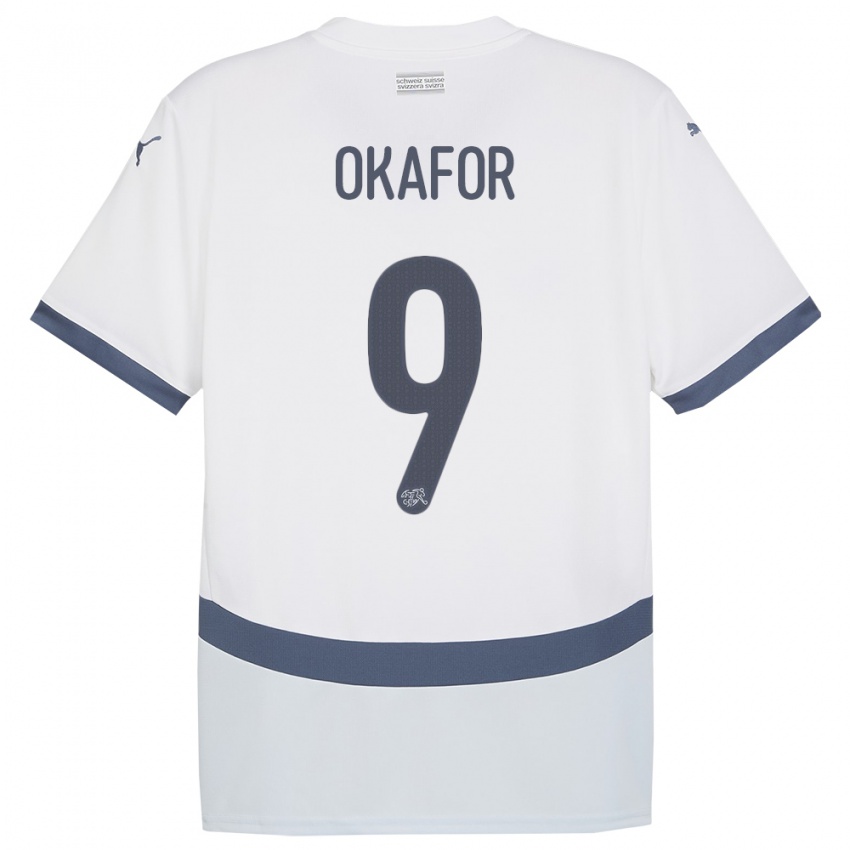 Gyermek Svájc Noah Okafor #9 Fehér Idegenbeli Jersey 24-26 Mez Póló Ing