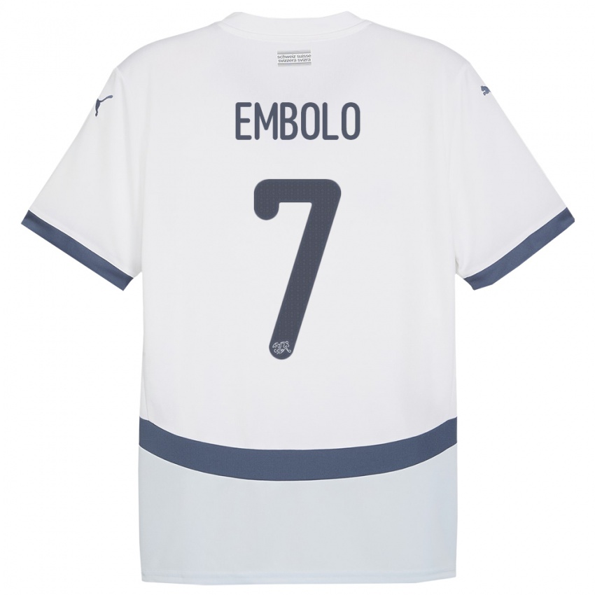 Gyermek Svájc Breel Embolo #7 Fehér Idegenbeli Jersey 24-26 Mez Póló Ing