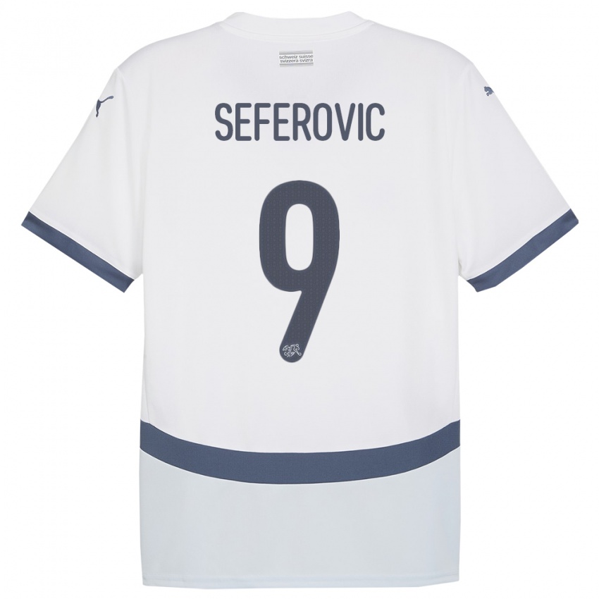 Gyermek Svájc Haris Seferovic #9 Fehér Idegenbeli Jersey 24-26 Mez Póló Ing