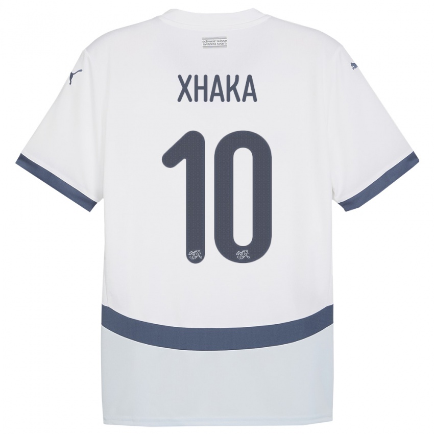 Gyermek Svájc Granit Xhaka #10 Fehér Idegenbeli Jersey 24-26 Mez Póló Ing