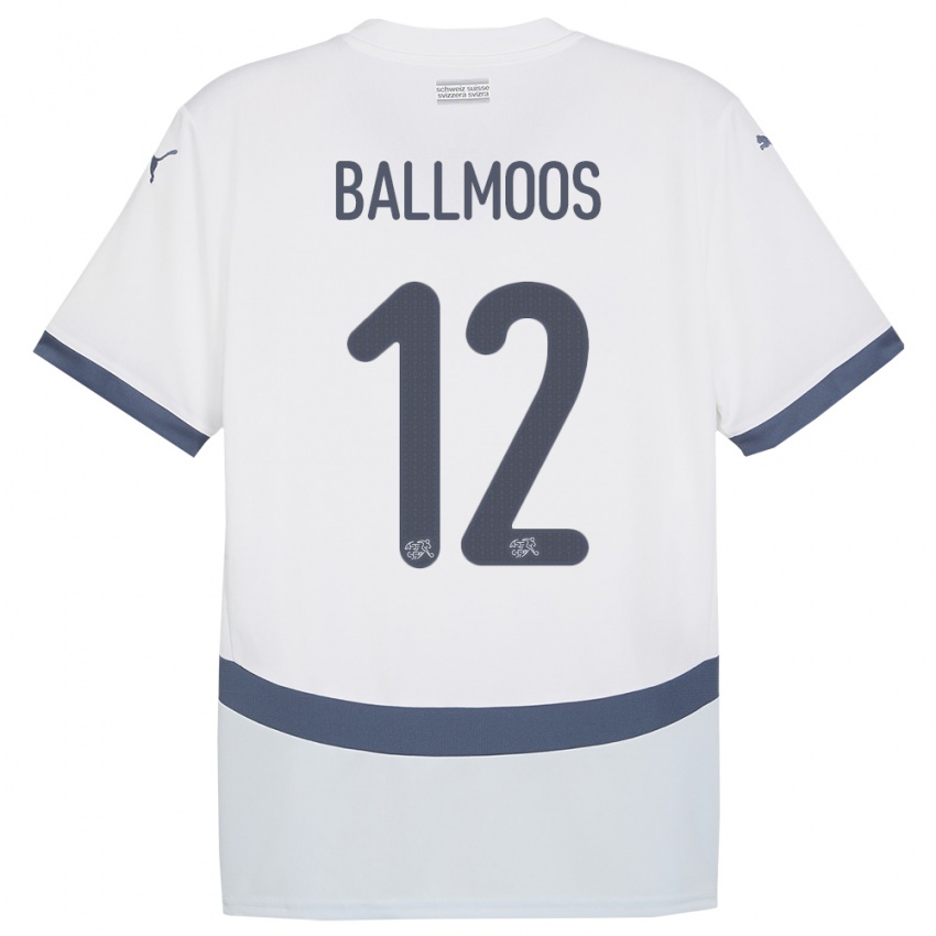 Gyermek Svájc David Von Ballmoos #12 Fehér Idegenbeli Jersey 24-26 Mez Póló Ing