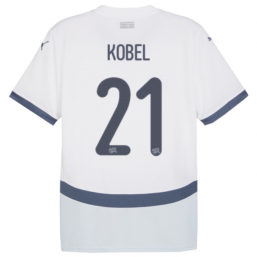 Gyermek Svájc Gregor Kobel #21 Fehér Idegenbeli Jersey 24-26 Mez Póló Ing