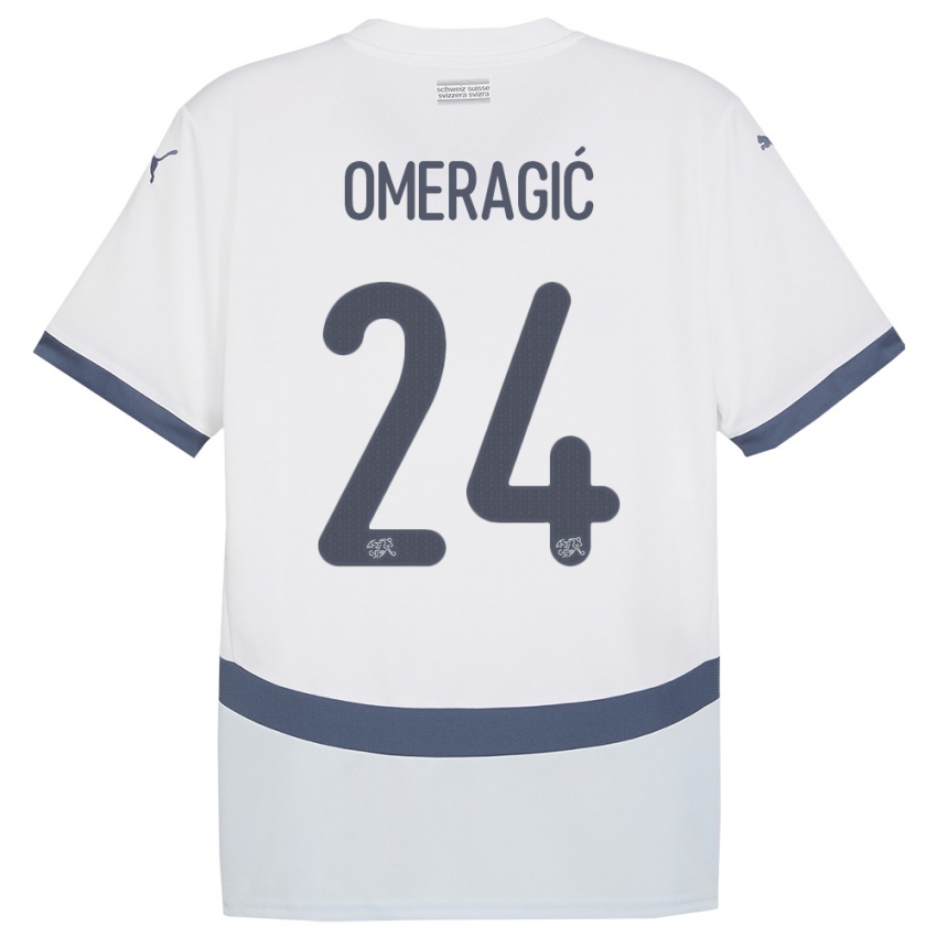 Gyermek Svájc Becir Omeragic #24 Fehér Idegenbeli Jersey 24-26 Mez Póló Ing