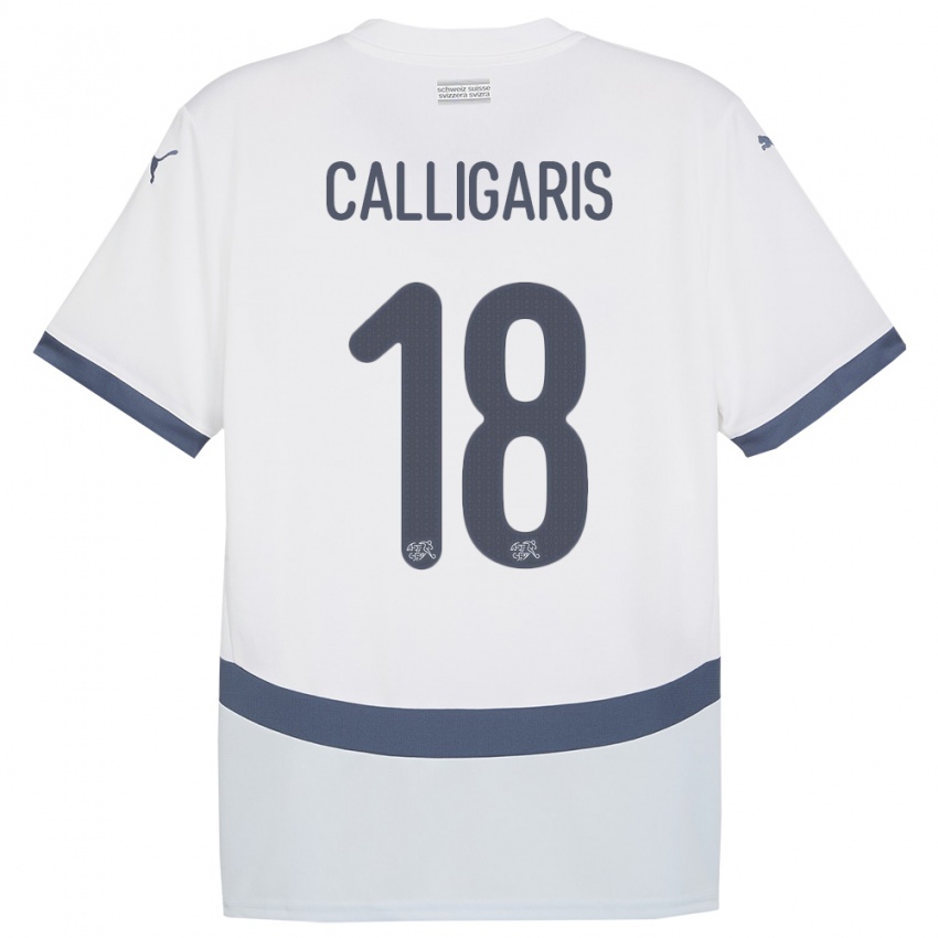 Gyermek Svájc Viola Calligaris #18 Fehér Idegenbeli Jersey 24-26 Mez Póló Ing