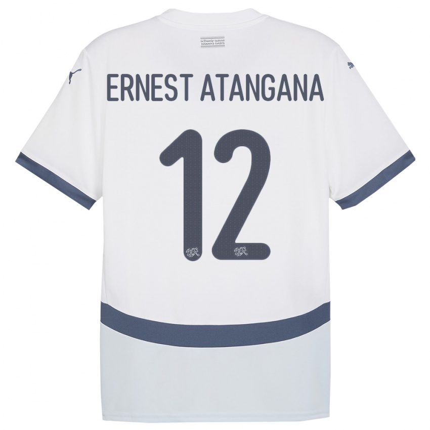 Gyermek Svájc Brian Ernest Atangana #12 Fehér Idegenbeli Jersey 24-26 Mez Póló Ing