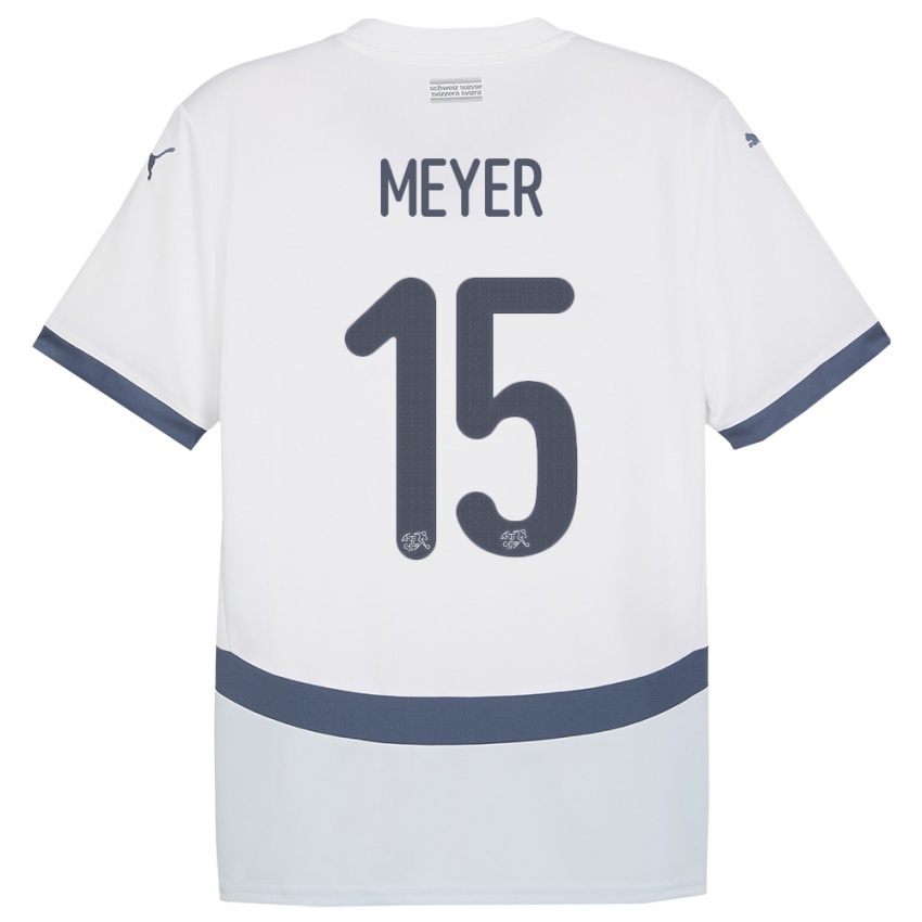 Gyermek Svájc Leny Meyer #15 Fehér Idegenbeli Jersey 24-26 Mez Póló Ing