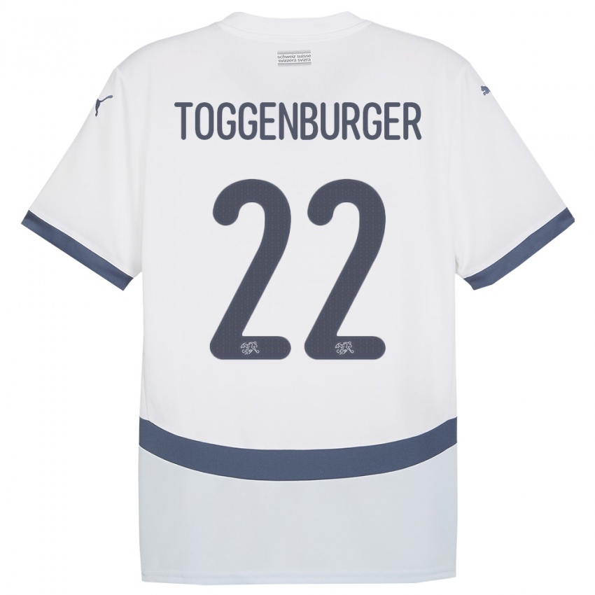 Gyermek Svájc Nando Toggenburger #22 Fehér Idegenbeli Jersey 24-26 Mez Póló Ing