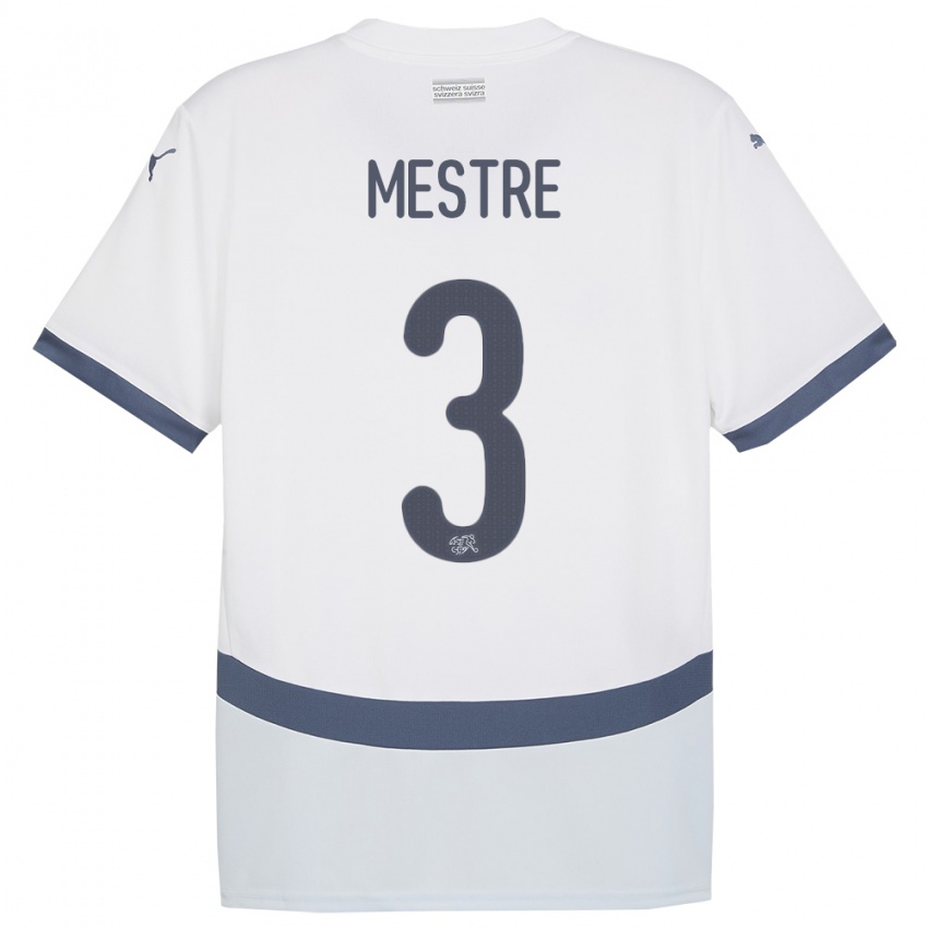 Gyermek Svájc Luis Mestre #3 Fehér Idegenbeli Jersey 24-26 Mez Póló Ing