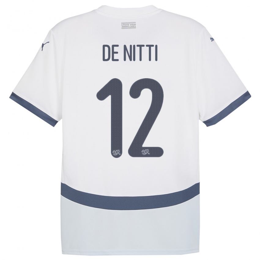 Gyermek Svájc Gianni De Nitti #12 Fehér Idegenbeli Jersey 24-26 Mez Póló Ing