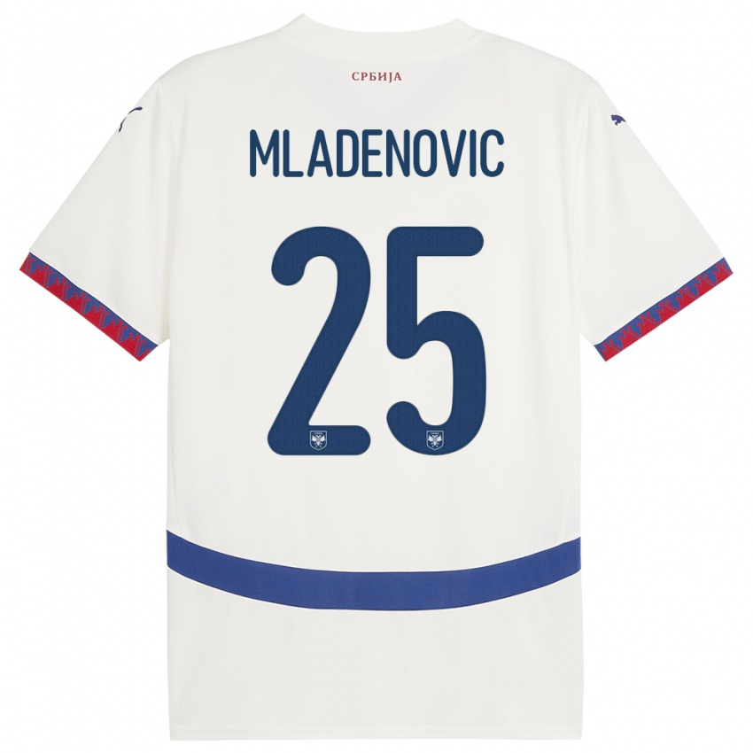 Gyermek Szerbia Filip Mladenovic #25 Fehér Idegenbeli Jersey 24-26 Mez Póló Ing