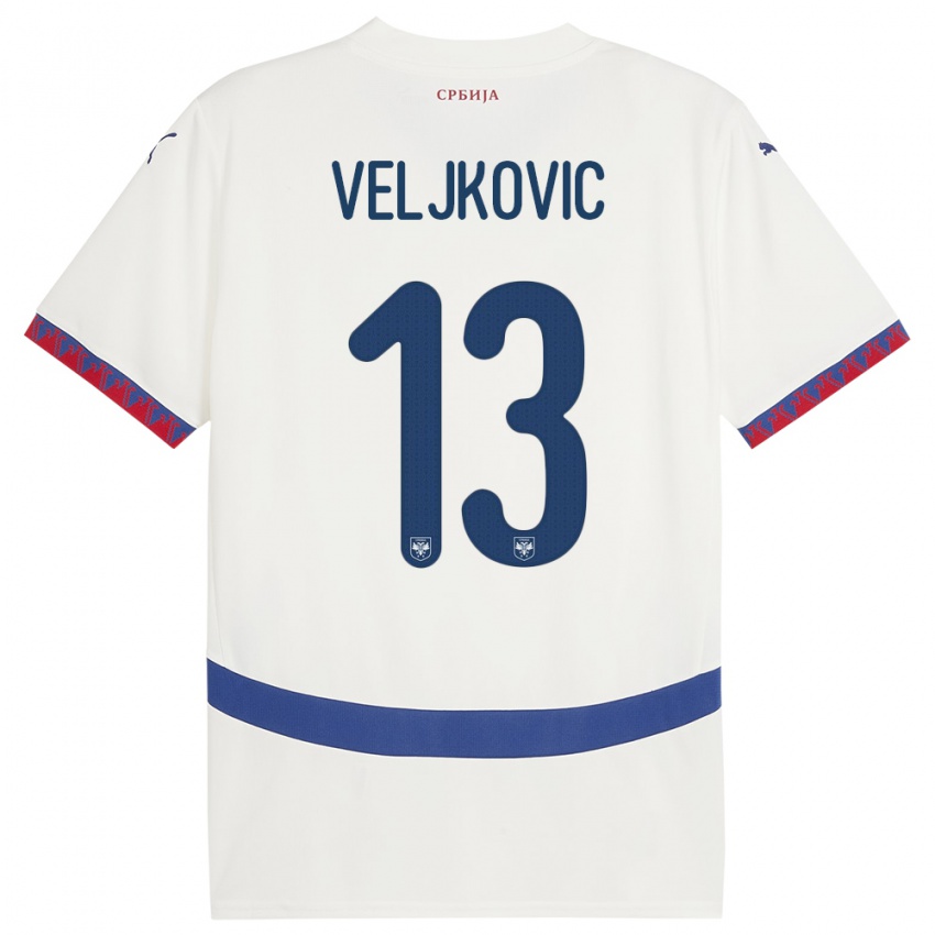 Gyermek Szerbia Milos Veljkovic #13 Fehér Idegenbeli Jersey 24-26 Mez Póló Ing