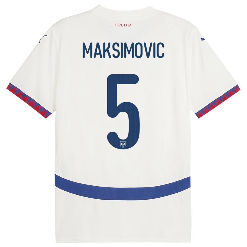 Gyermek Szerbia Nemanja Maksimovic #5 Fehér Idegenbeli Jersey 24-26 Mez Póló Ing