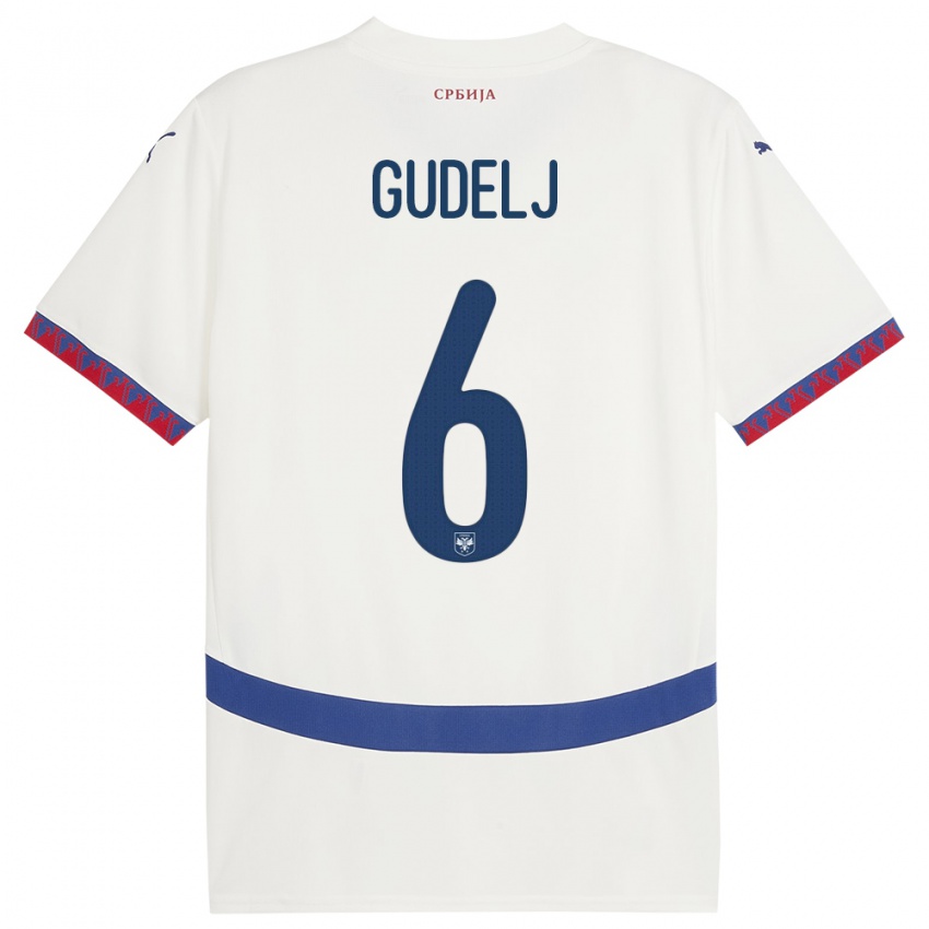 Gyermek Szerbia Nemanja Gudelj #6 Fehér Idegenbeli Jersey 24-26 Mez Póló Ing