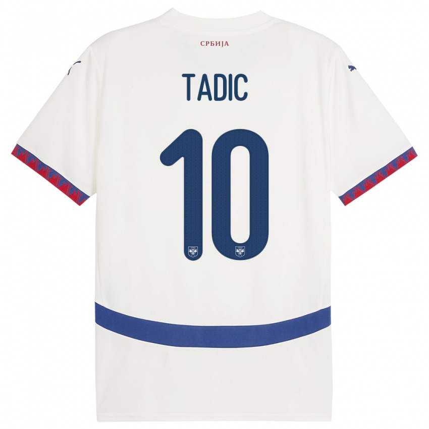 Gyermek Szerbia Dusan Tadic #10 Fehér Idegenbeli Jersey 24-26 Mez Póló Ing