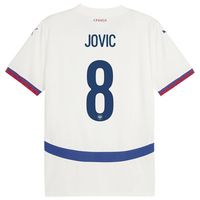 Gyermek Szerbia Luka Jovic #8 Fehér Idegenbeli Jersey 24-26 Mez Póló Ing