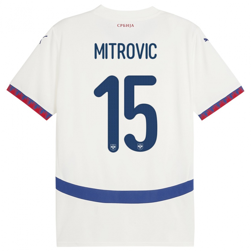 Gyermek Szerbia Stefan Mitrovic #15 Fehér Idegenbeli Jersey 24-26 Mez Póló Ing