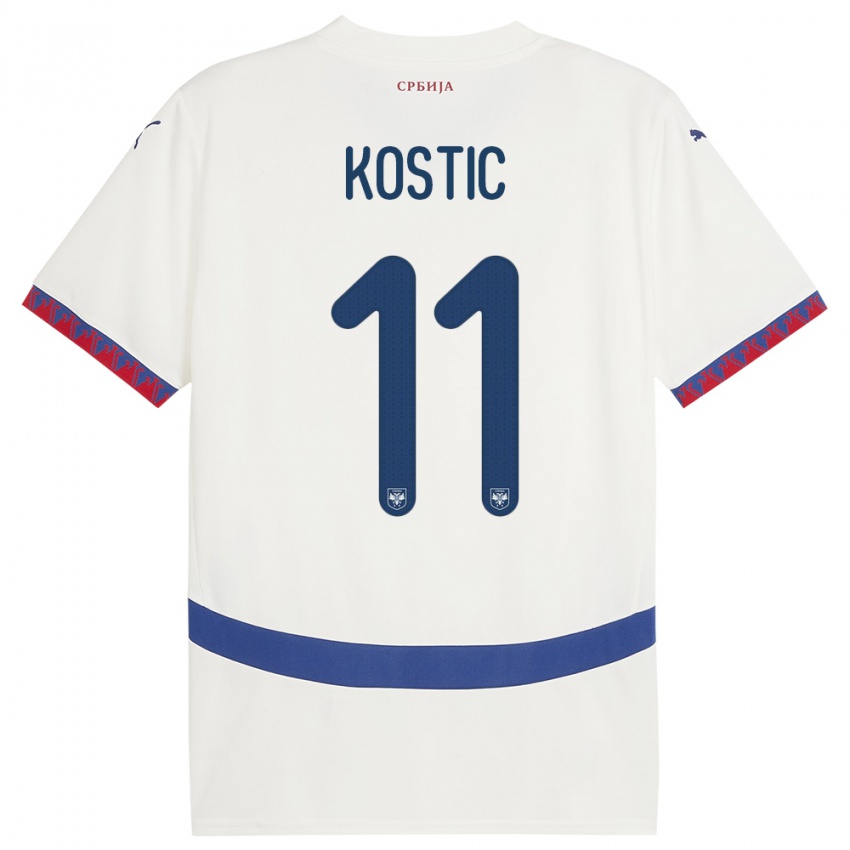 Gyermek Szerbia Filip Kostic #11 Fehér Idegenbeli Jersey 24-26 Mez Póló Ing