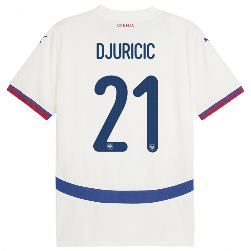 Gyermek Szerbia Filip Djuricic #21 Fehér Idegenbeli Jersey 24-26 Mez Póló Ing