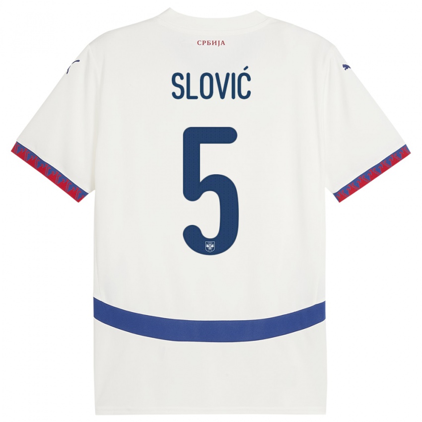 Gyermek Szerbia Violeta Slovic #5 Fehér Idegenbeli Jersey 24-26 Mez Póló Ing