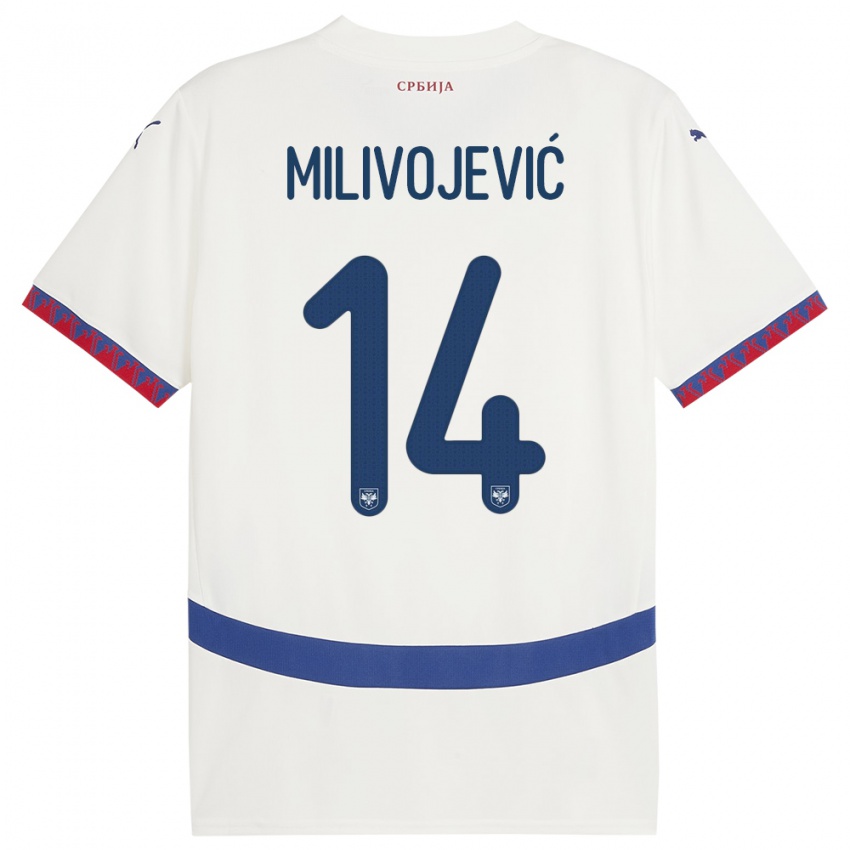 Gyermek Szerbia Vesna Milivojevic #14 Fehér Idegenbeli Jersey 24-26 Mez Póló Ing