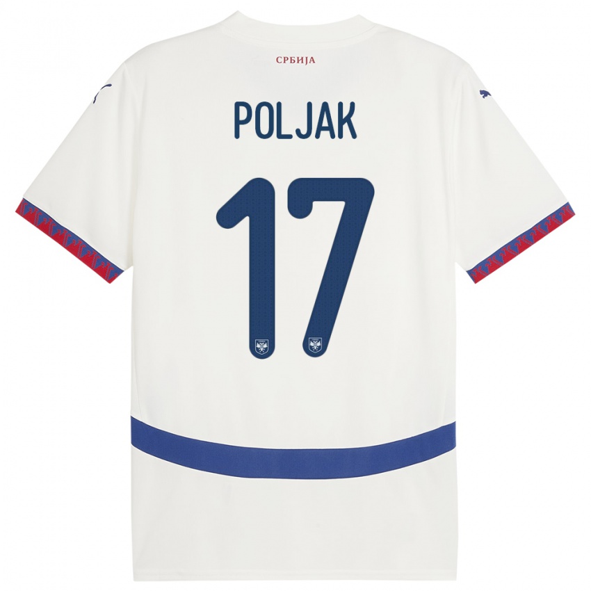 Gyermek Szerbia Allegra Poljak #17 Fehér Idegenbeli Jersey 24-26 Mez Póló Ing