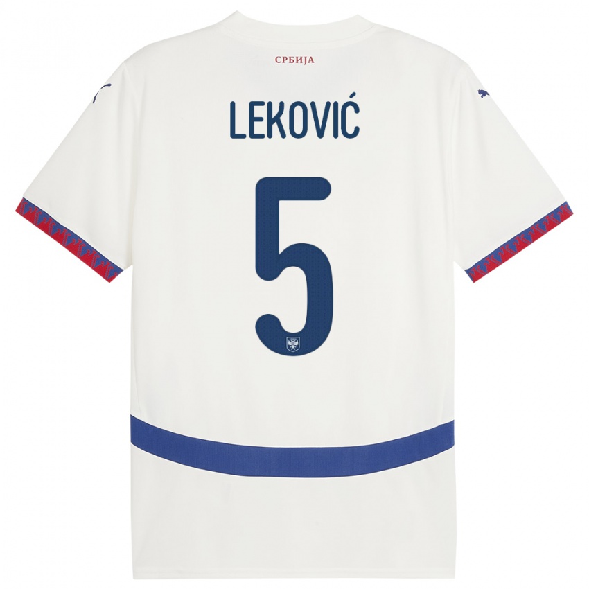 Gyermek Szerbia Stefan Lekovic #5 Fehér Idegenbeli Jersey 24-26 Mez Póló Ing