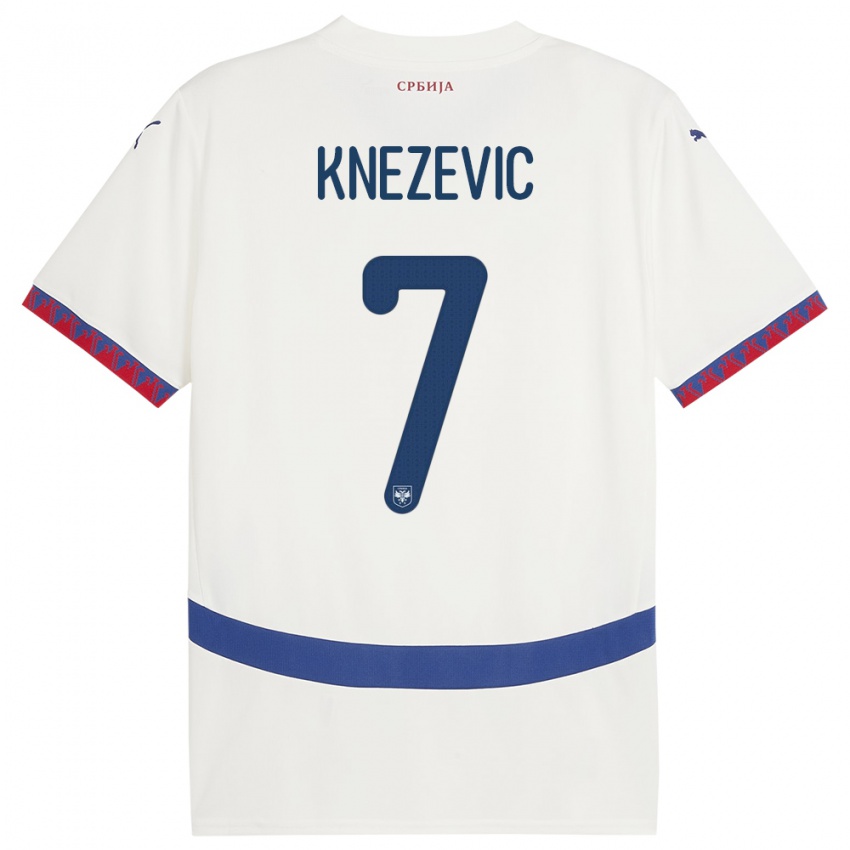 Gyermek Szerbia Nikola Knezevic #7 Fehér Idegenbeli Jersey 24-26 Mez Póló Ing