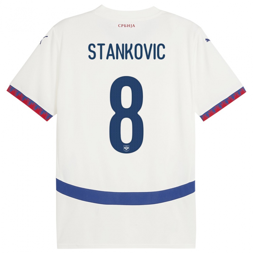 Gyermek Szerbia Nikola Stankovic #8 Fehér Idegenbeli Jersey 24-26 Mez Póló Ing