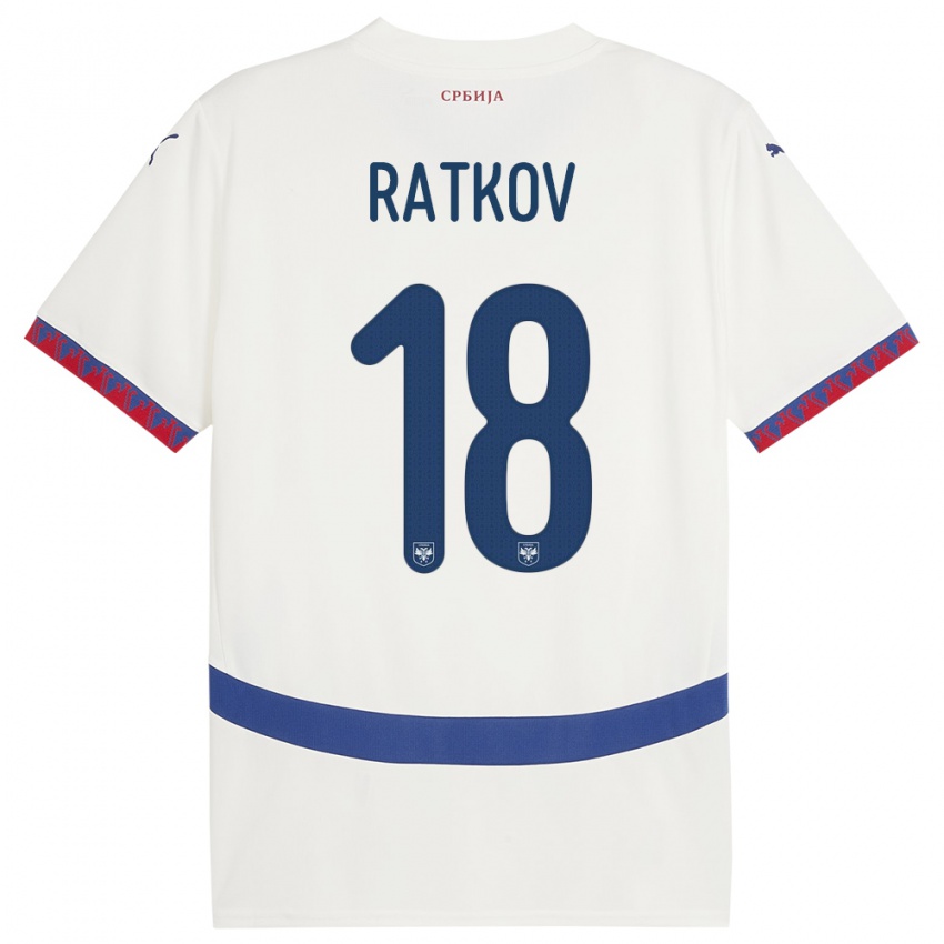 Gyermek Szerbia Petar Ratkov #18 Fehér Idegenbeli Jersey 24-26 Mez Póló Ing