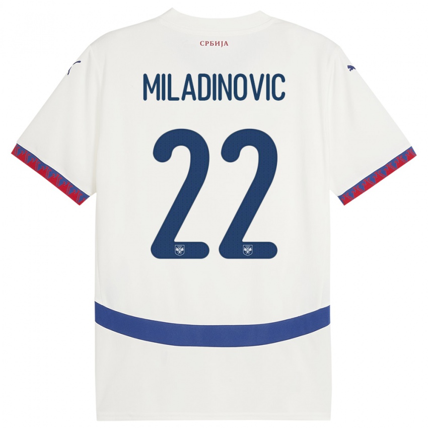 Gyermek Szerbia Igor Miladinovic #22 Fehér Idegenbeli Jersey 24-26 Mez Póló Ing