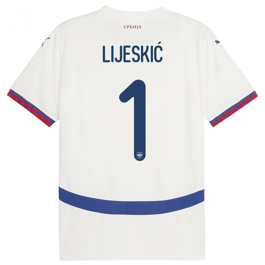 Gyermek Szerbia Luka Lijeskic #1 Fehér Idegenbeli Jersey 24-26 Mez Póló Ing