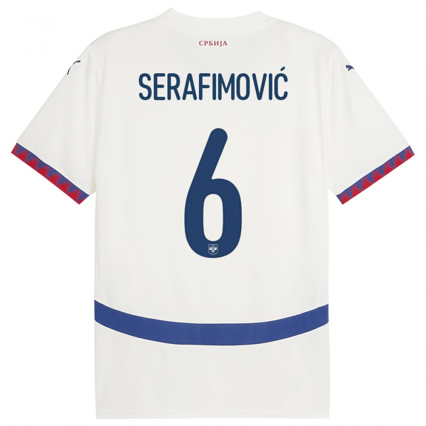 Gyermek Szerbia Vojin Serafimovic #6 Fehér Idegenbeli Jersey 24-26 Mez Póló Ing