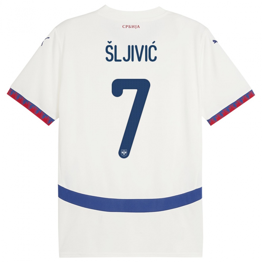 Gyermek Szerbia Jovan Sljivic #7 Fehér Idegenbeli Jersey 24-26 Mez Póló Ing