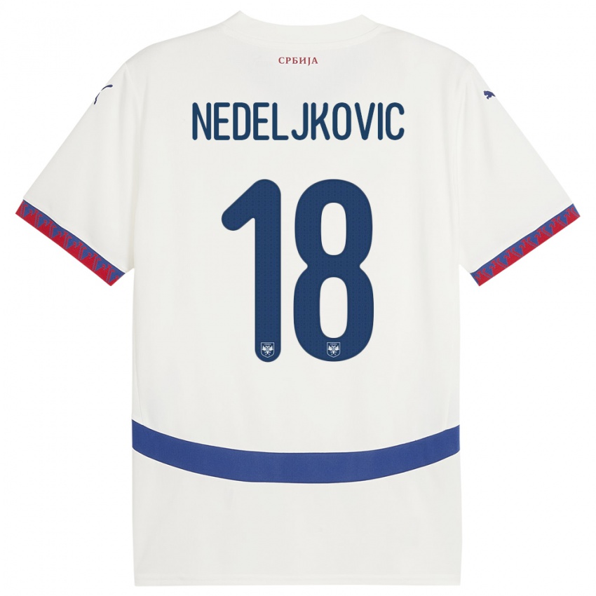 Gyermek Szerbia Kosta Nedeljkovic #18 Fehér Idegenbeli Jersey 24-26 Mez Póló Ing