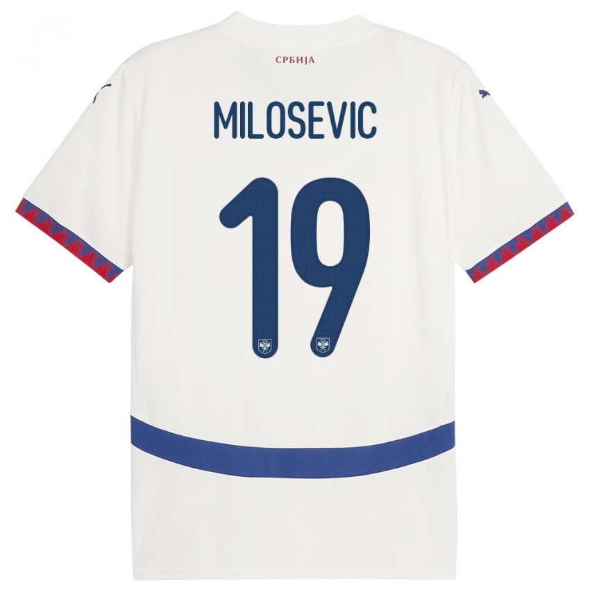 Gyermek Szerbia Jovan Milosevic #19 Fehér Idegenbeli Jersey 24-26 Mez Póló Ing