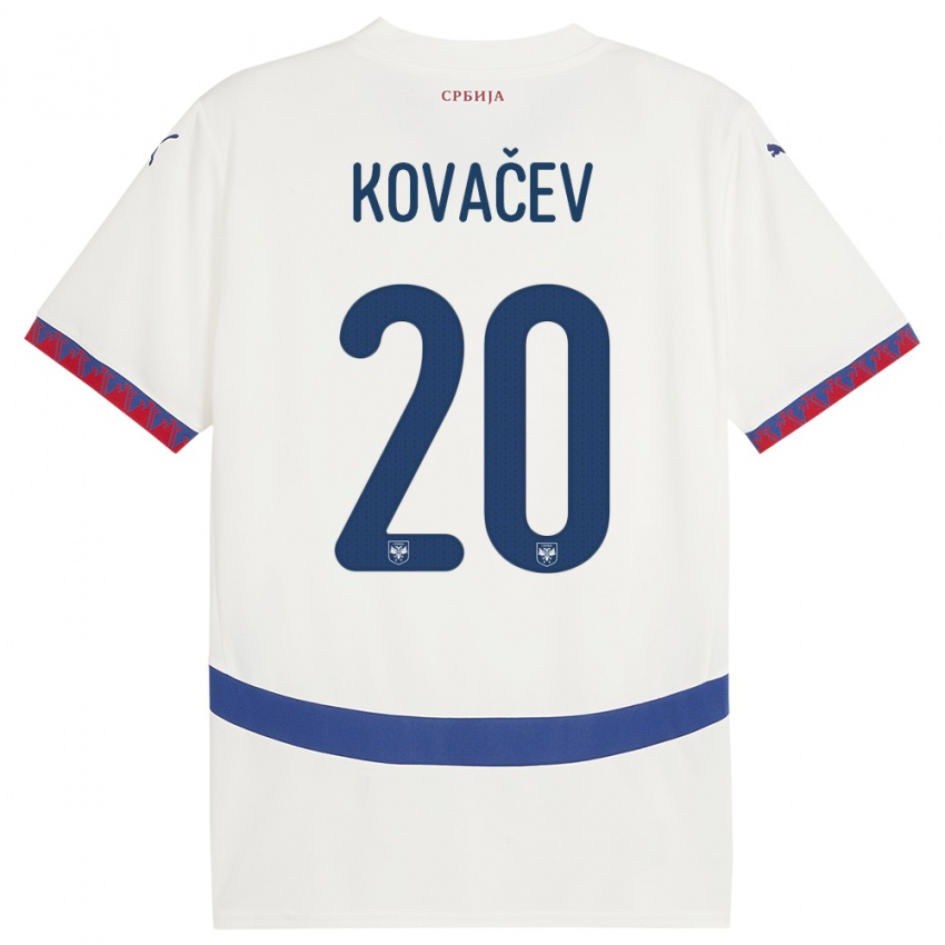 Gyermek Szerbia Milan Kovacev #20 Fehér Idegenbeli Jersey 24-26 Mez Póló Ing