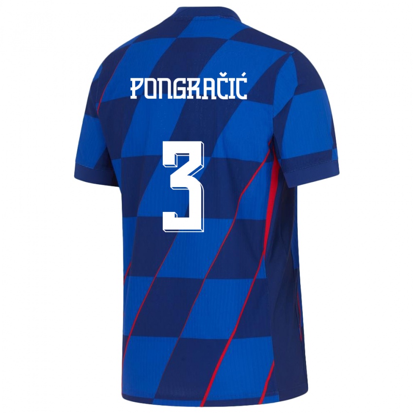 Gyermek Horvátország Marin Pongracic #3 Kék Idegenbeli Jersey 24-26 Mez Póló Ing