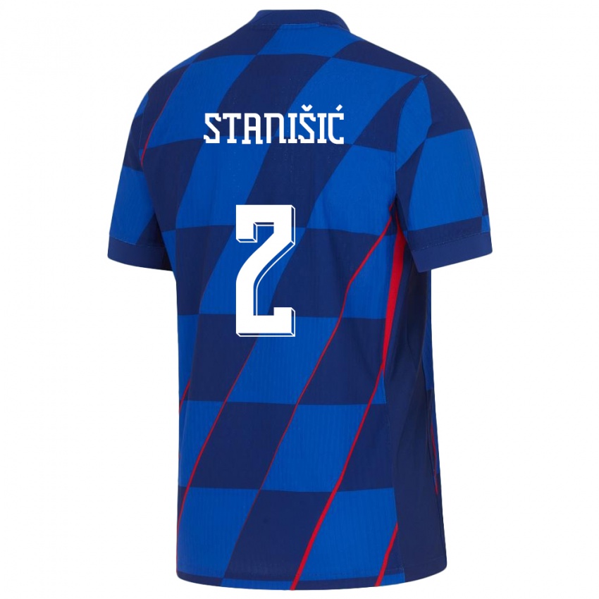 Gyermek Horvátország Josip Stanisic #2 Kék Idegenbeli Jersey 24-26 Mez Póló Ing