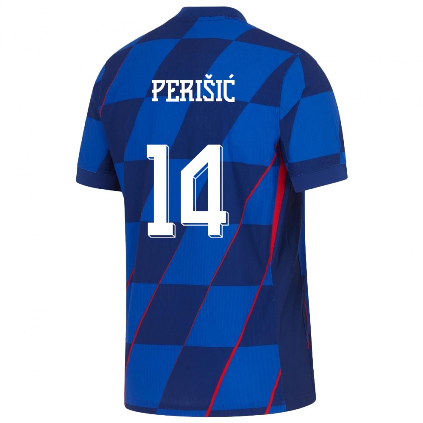 Gyermek Horvátország Ivan Perisic #14 Kék Idegenbeli Jersey 24-26 Mez Póló Ing