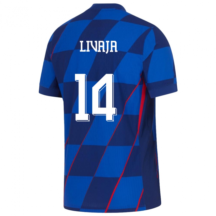 Gyermek Horvátország Marko Livaja #14 Kék Idegenbeli Jersey 24-26 Mez Póló Ing