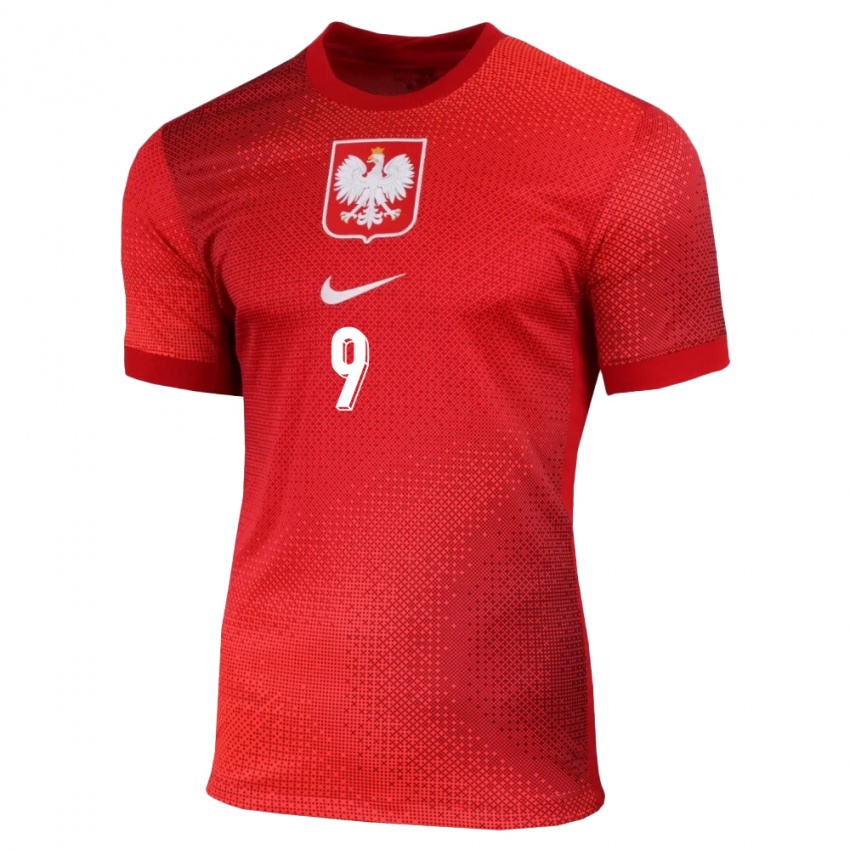 Gyermek Lengyelország Robert Lewandowski #9 Piros Idegenbeli Jersey 24-26 Mez Póló Ing