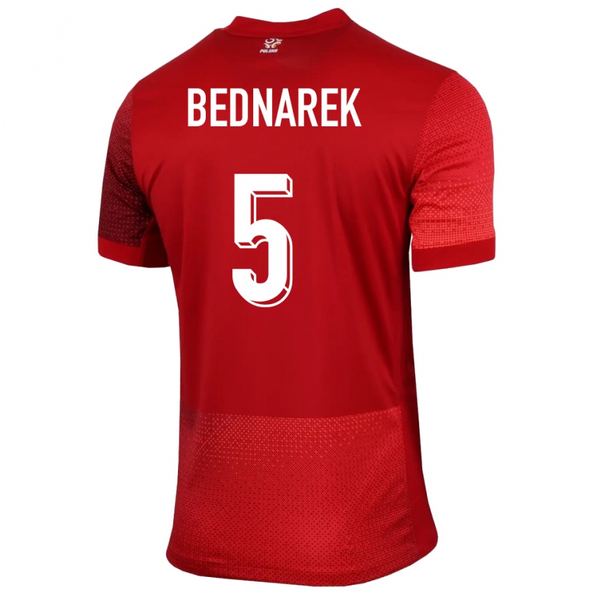 Gyermek Lengyelország Jan Bednarek #5 Piros Idegenbeli Jersey 24-26 Mez Póló Ing