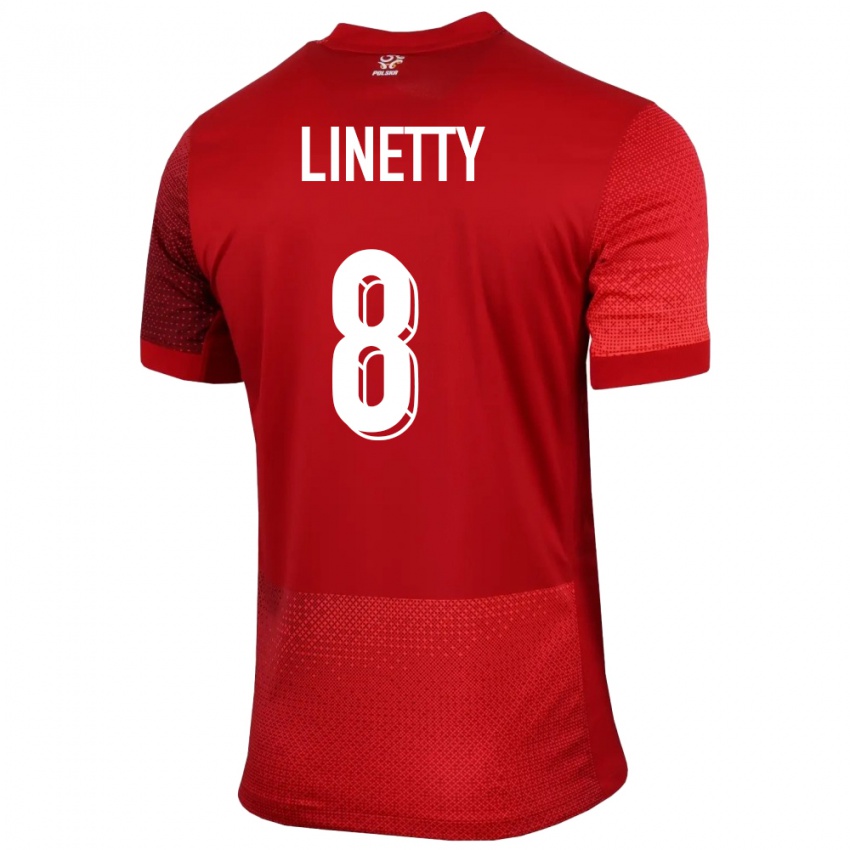 Gyermek Lengyelország Karol Linetty #8 Piros Idegenbeli Jersey 24-26 Mez Póló Ing