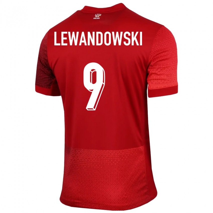 Gyermek Lengyelország Robert Lewandowski #9 Piros Idegenbeli Jersey 24-26 Mez Póló Ing